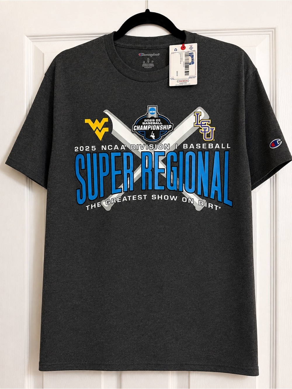 Champion LSU vs WVU 2025 NCAA Baseball Super Regional T-Shirt NWT Men’s M